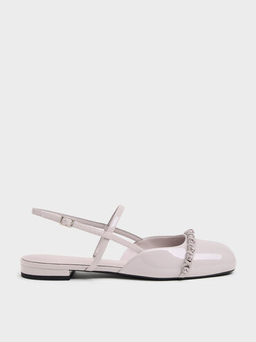 Patent Crystal Slingback Flats, Lilac, hi-res